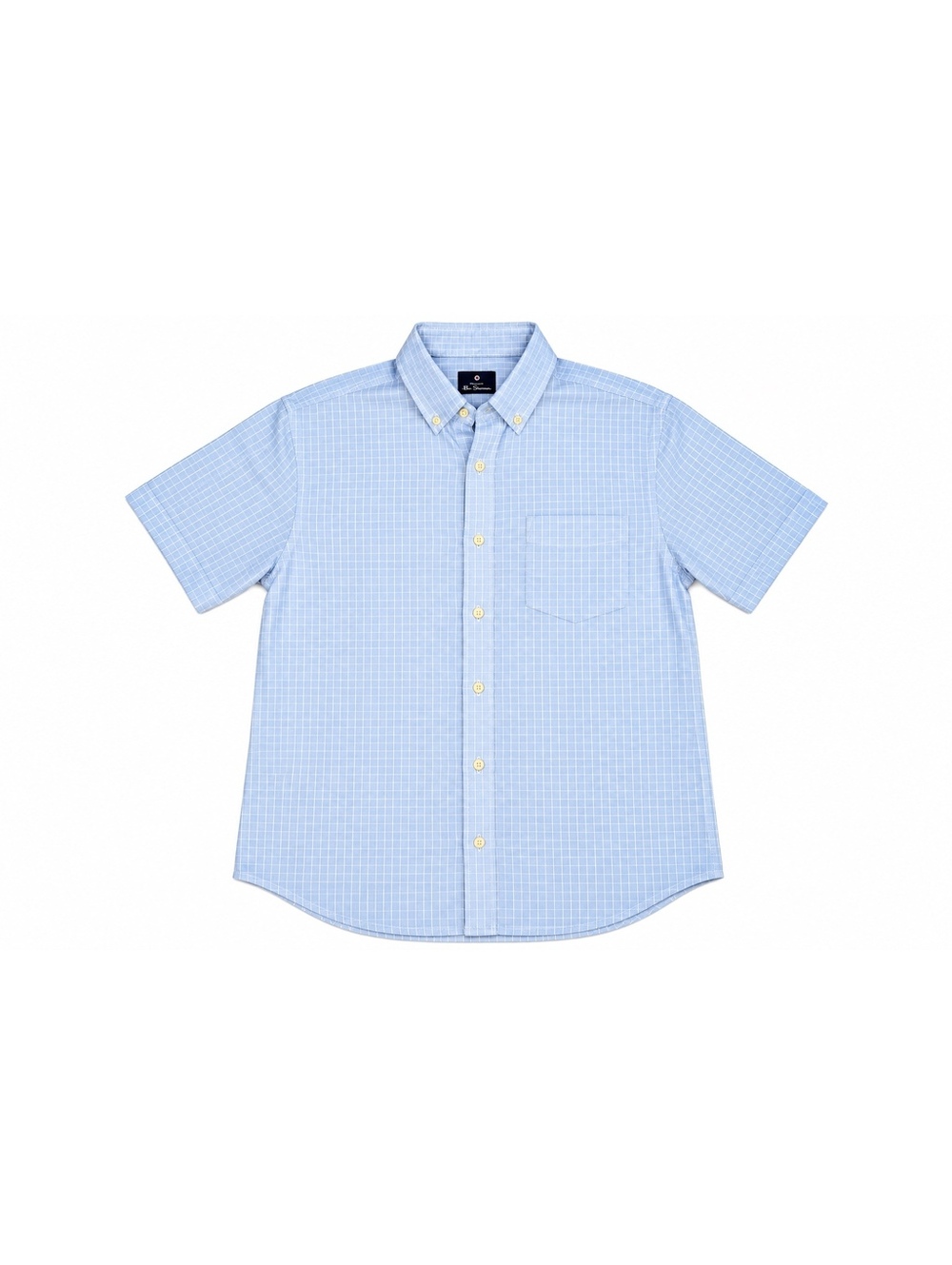 Ben Sherman Men’s  100 % cotton Short Sleeve Shirt Light Blue Check Plaid M size